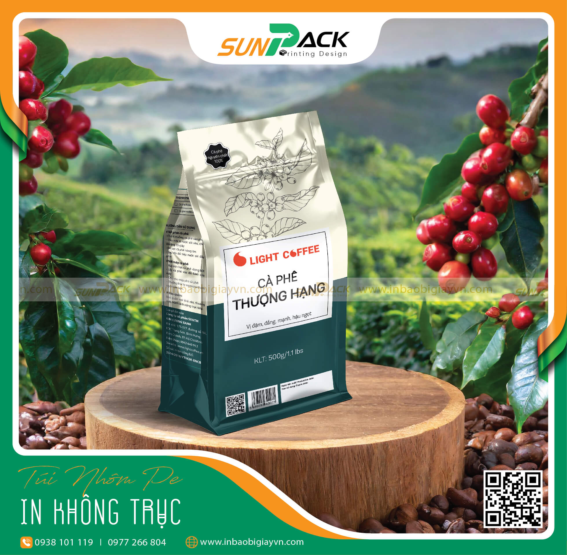 In bao bì túi trà, túi cà phê không trục đồng xếp hông 8 cạnh