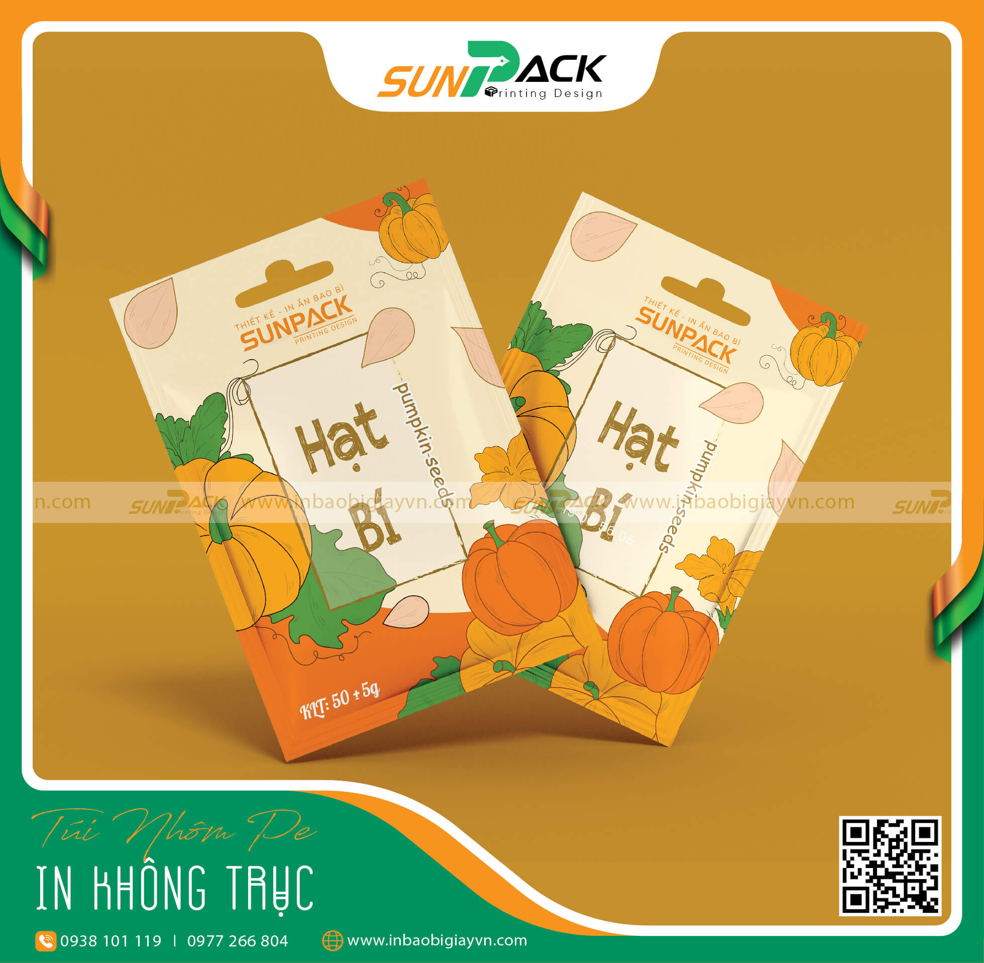 In bao bì túi thực phẩm không trục đồng lỗ treo/tay xách