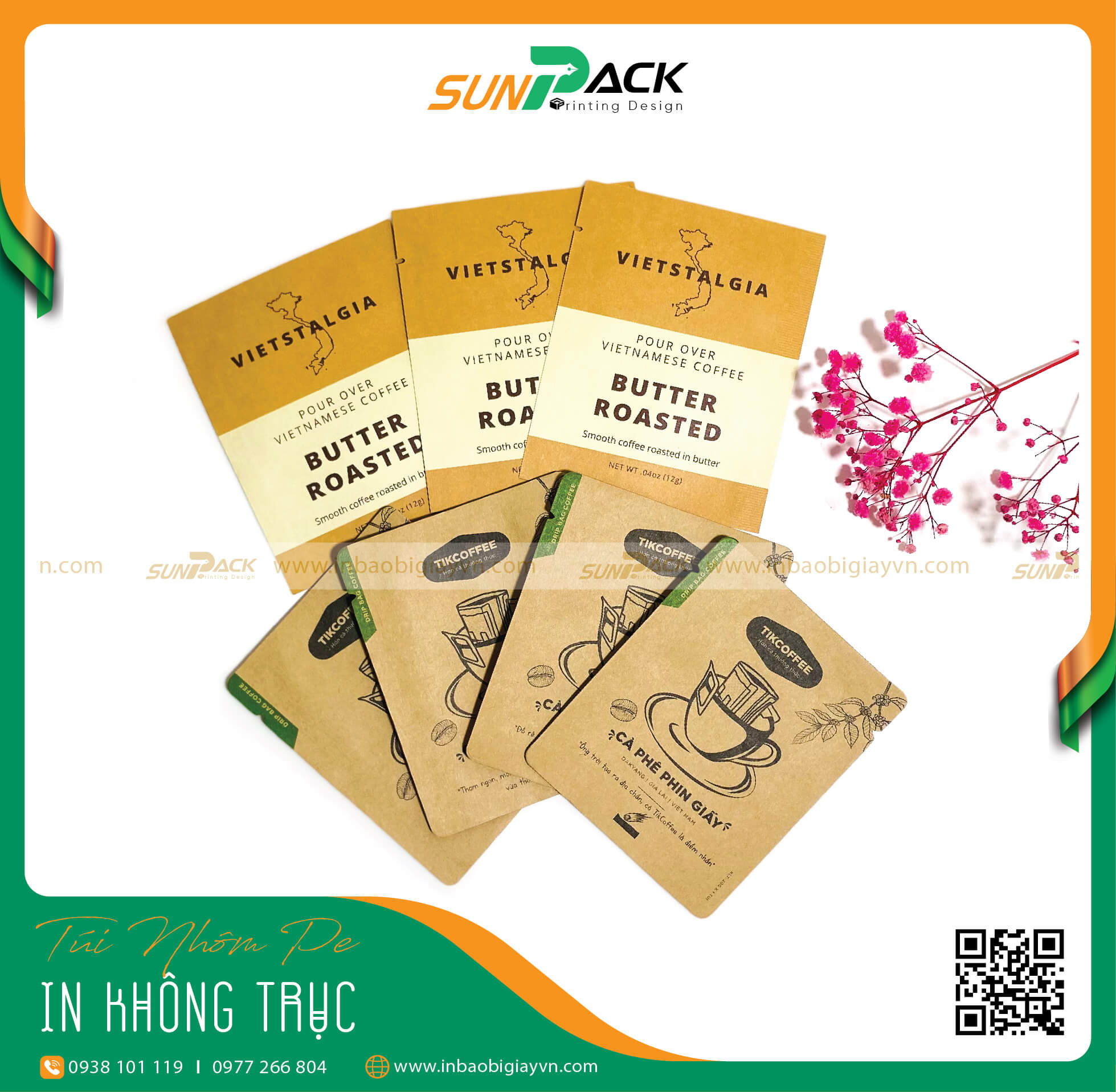 In bao bì túi trà, túi cà phê không trục đồng hình hoa lá