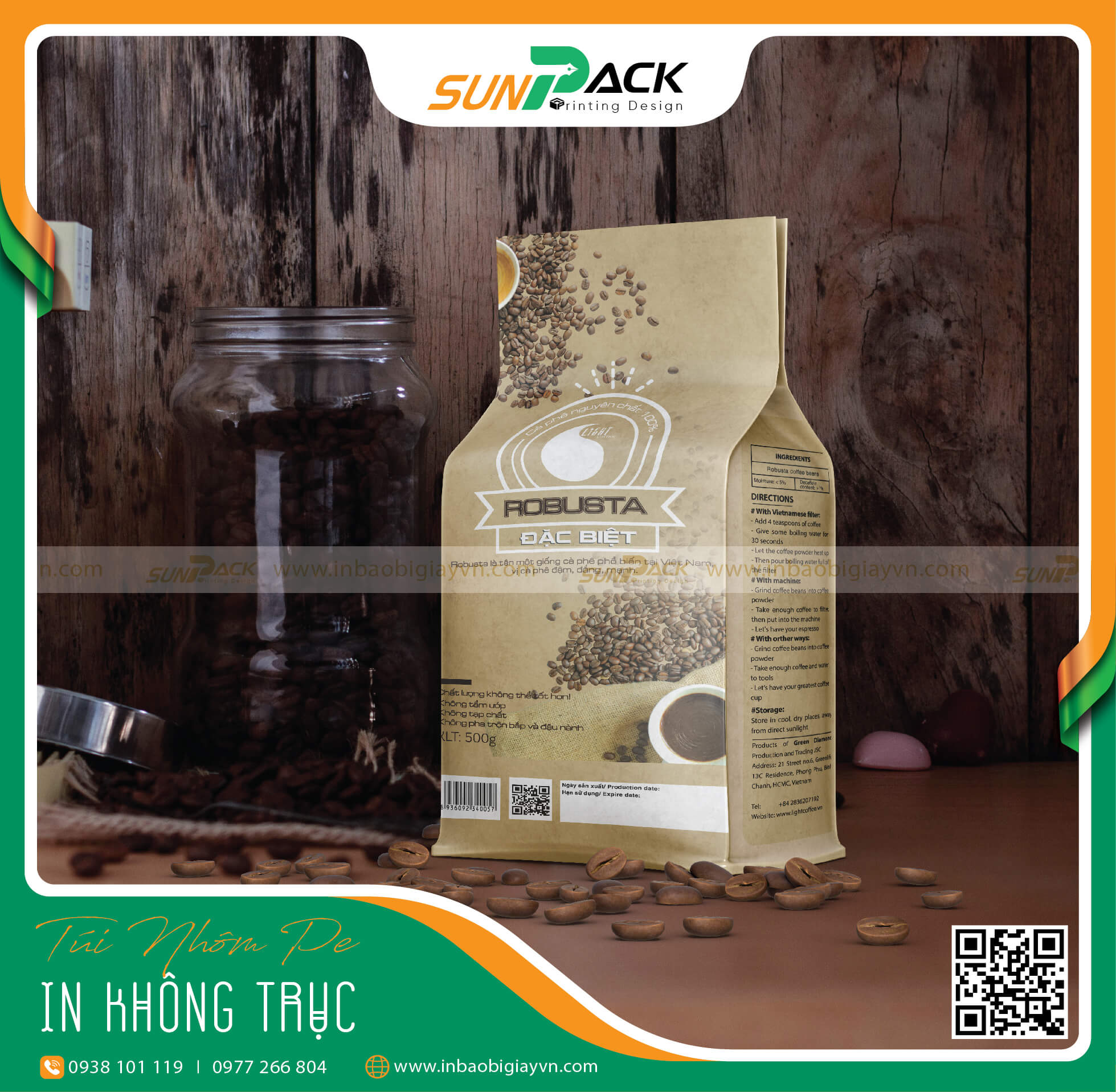 In bao bì túi trà, túi cà phê không trục đồng xếp hông 4 cạnh