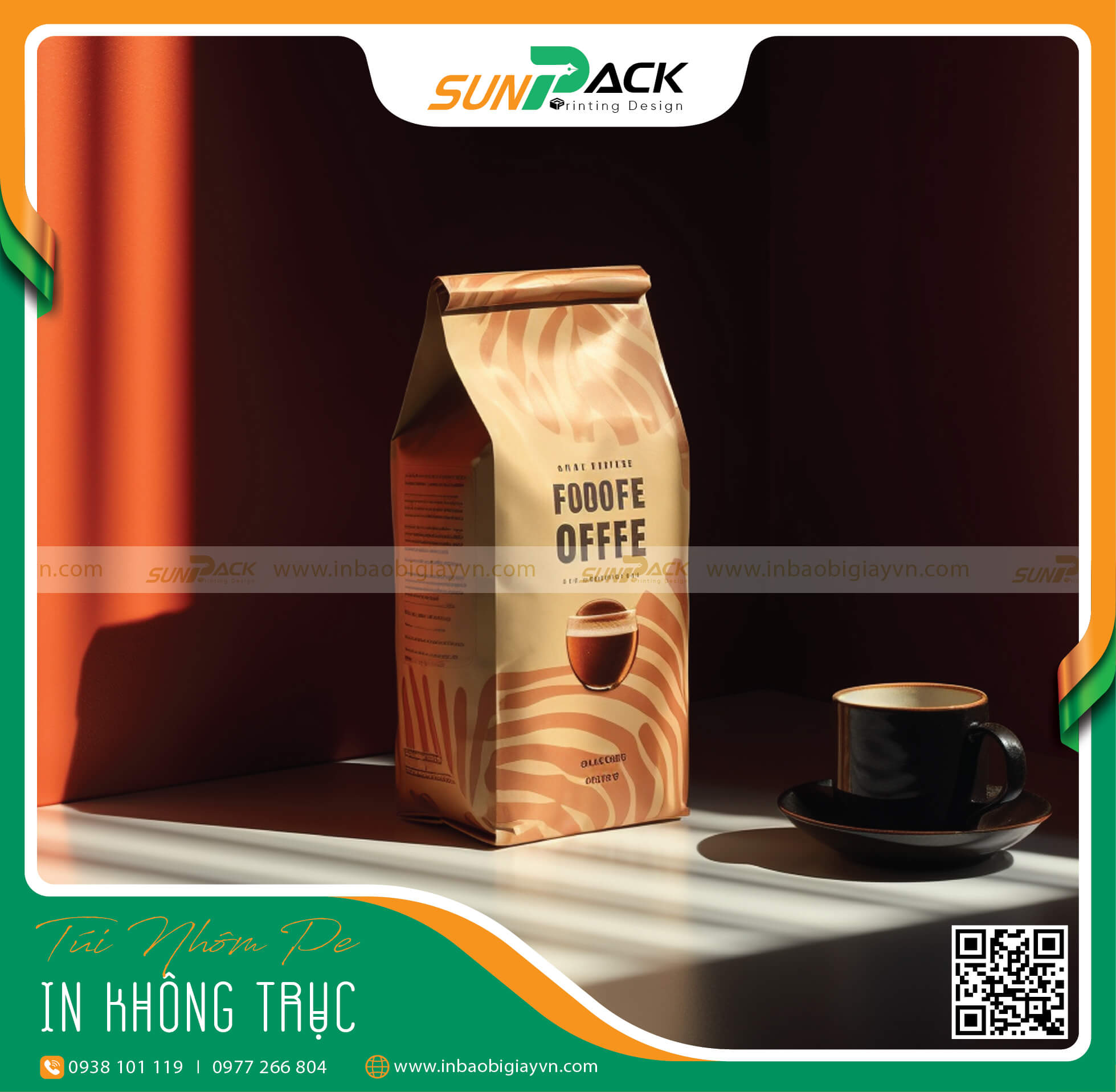 In bao bì túi trà, túi cà phê không trục đồng xếp lưng